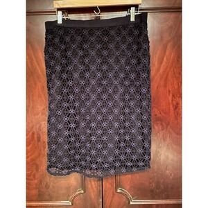 NWT Ann Taylor Pencil Skirt Crochet Overlay Navy & Black 14 $98
